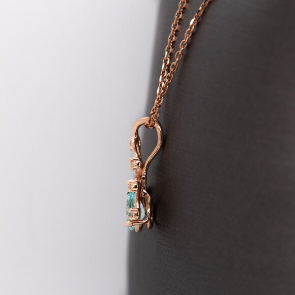 Afghan Paraiba Color Tourmaline Pendant in 14K Solid Gold with Natural Diamonds - Picture 6 of 8